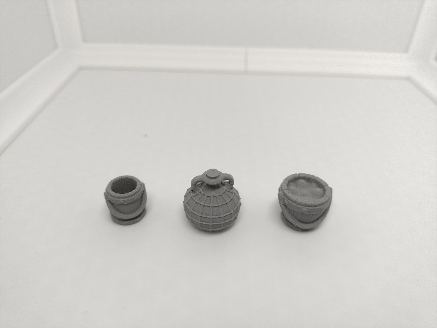 Miniature buckets, jars, buckets with oil | scatter terrain | 3D printed