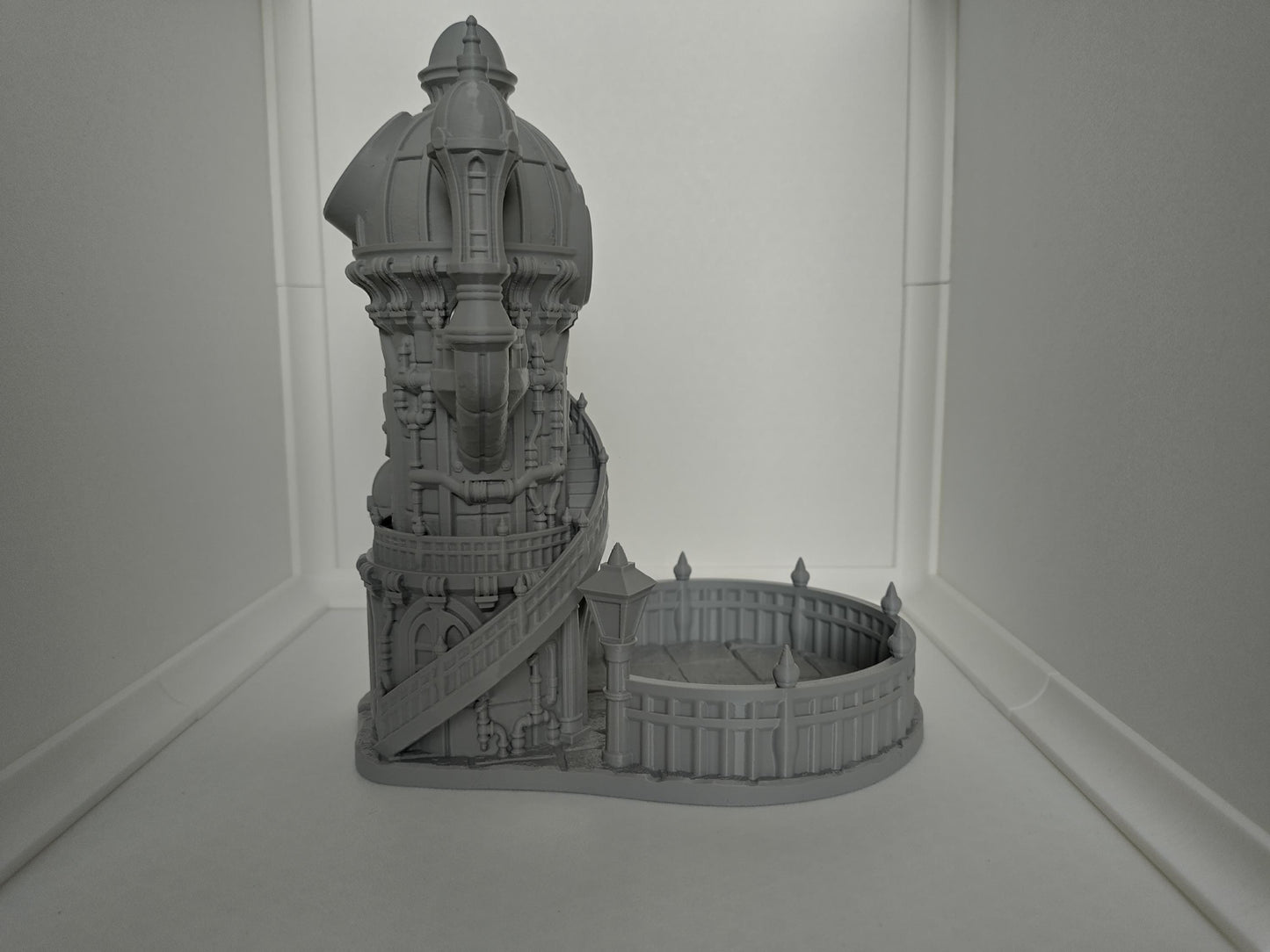Mechanist's spire dice tower | Steampunk themed compact dice tower for TTRPGs like D&D | 3d printed accessory for tabletop games