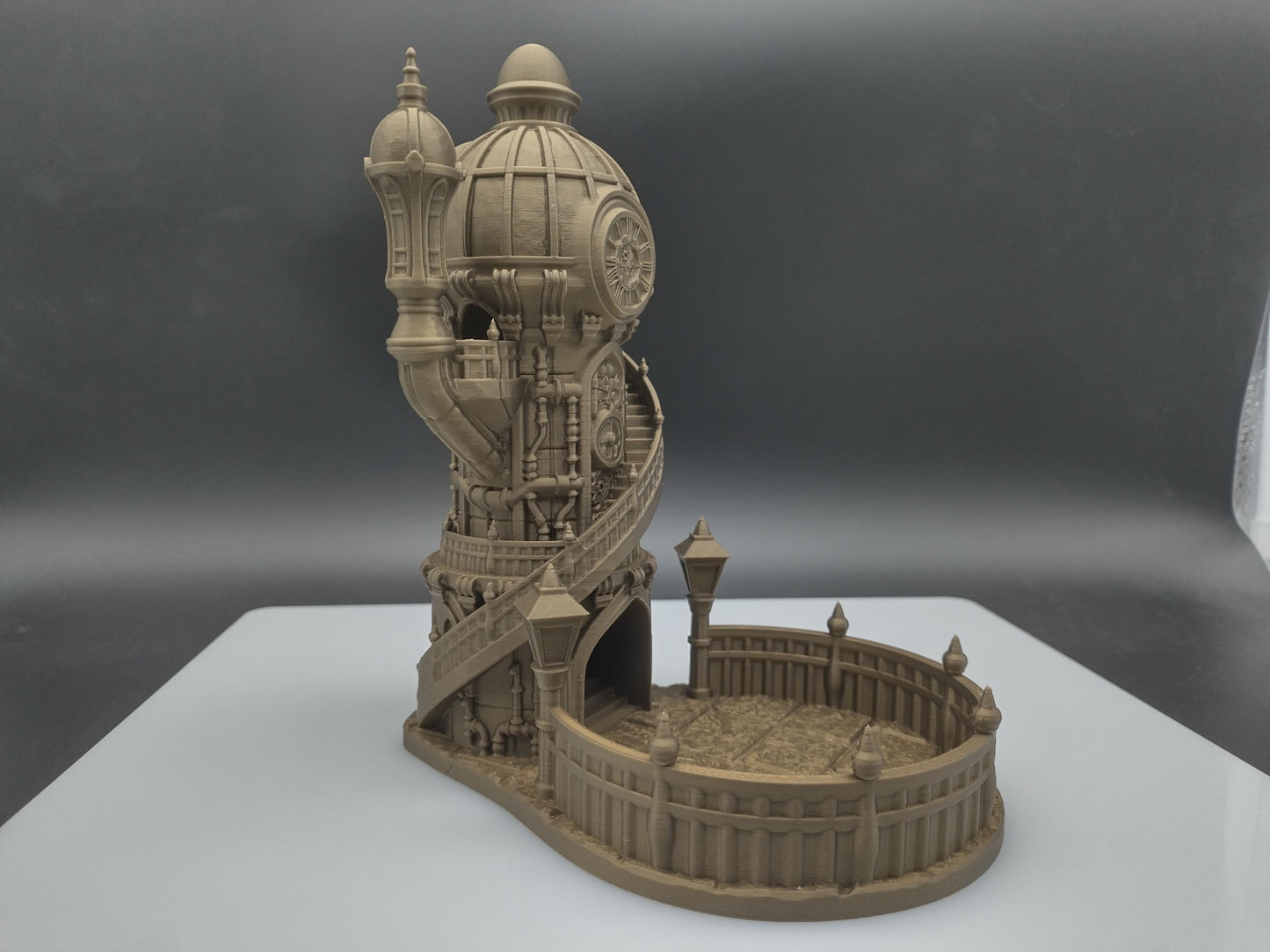 Mechanist's spire dice tower | Steampunk themed compact dice tower for TTRPGs like D&D | 3d printed accessory for tabletop games