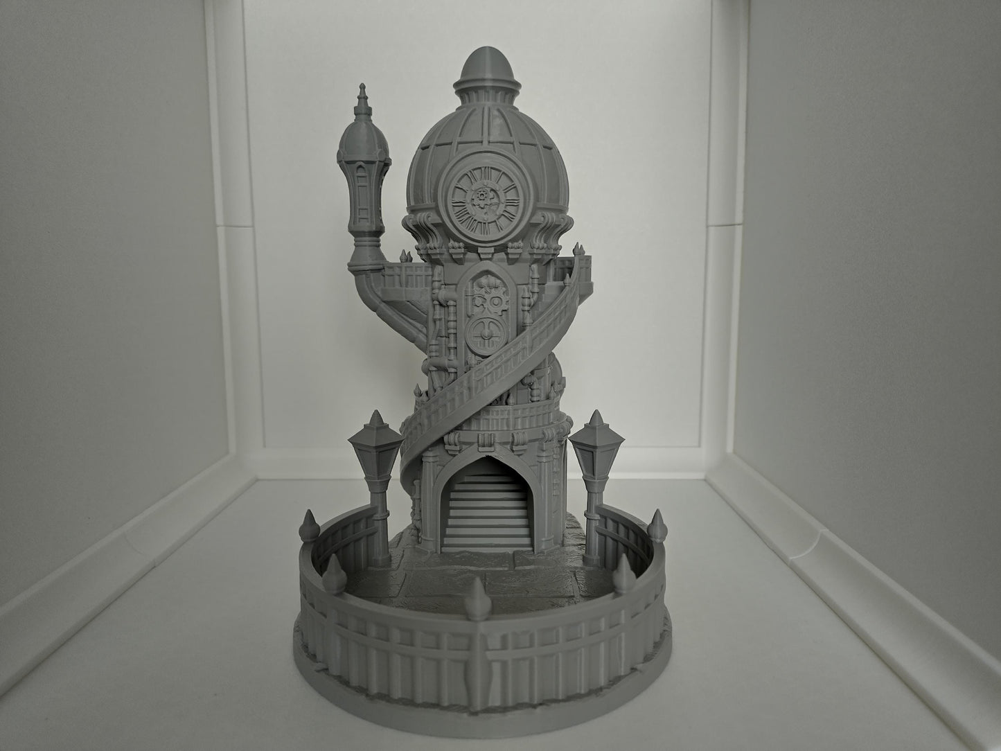 Mechanist's spire dice tower | Steampunk themed compact dice tower for TTRPGs like D&D | 3d printed accessory for tabletop games