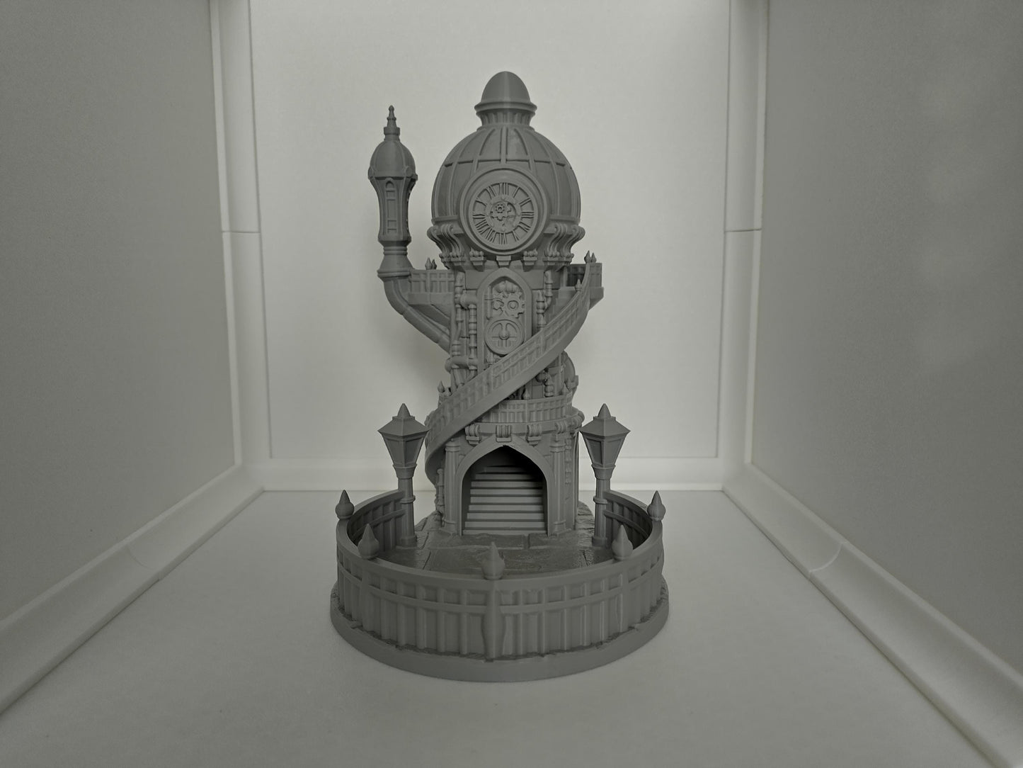 Mechanist's spire dice tower | Steampunk themed compact dice tower for TTRPGs like D&D | 3d printed accessory for tabletop games