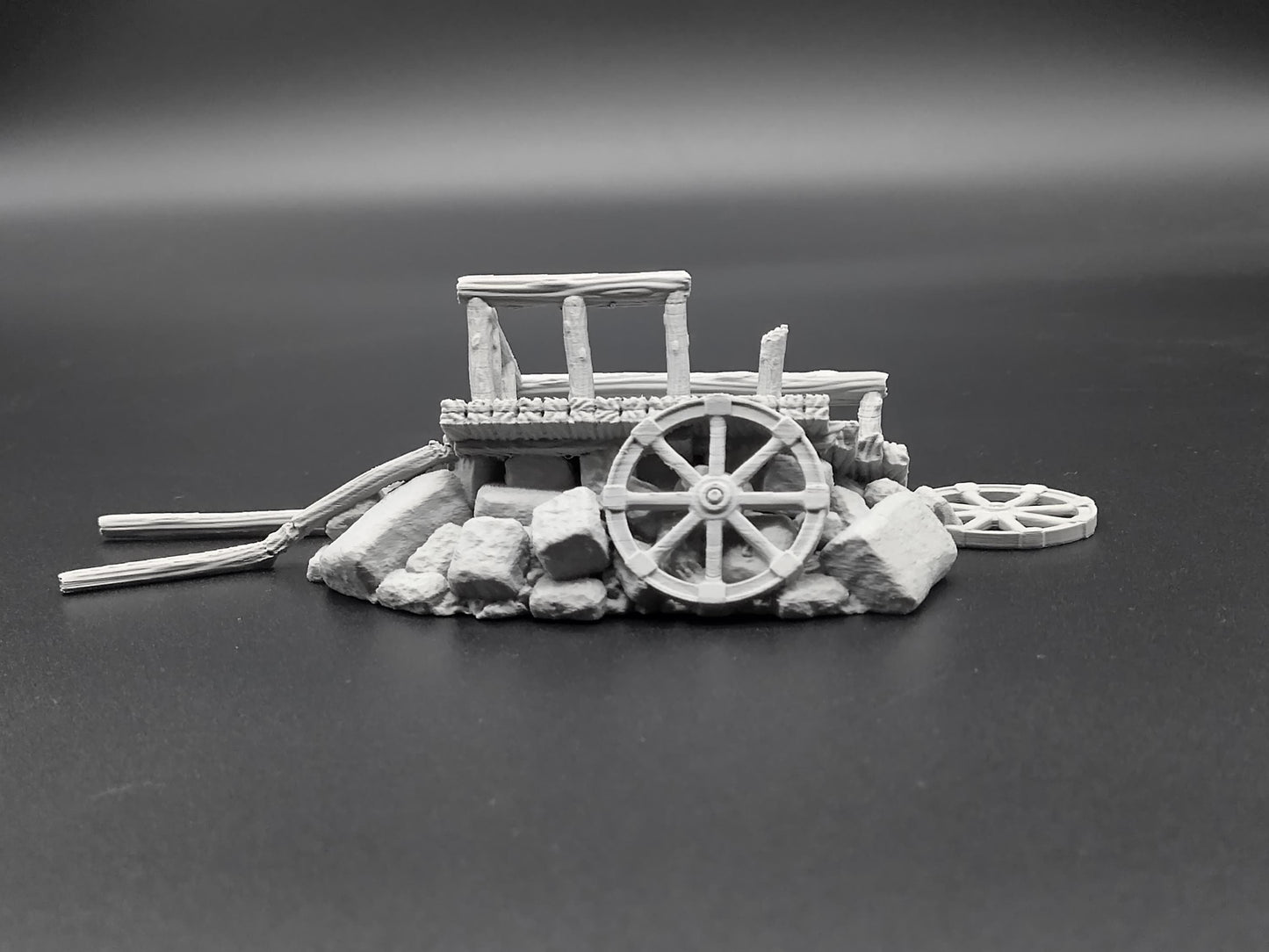 Broken cart on a pile of debris for miniature games 3D printed | 28mm | scatter terrain