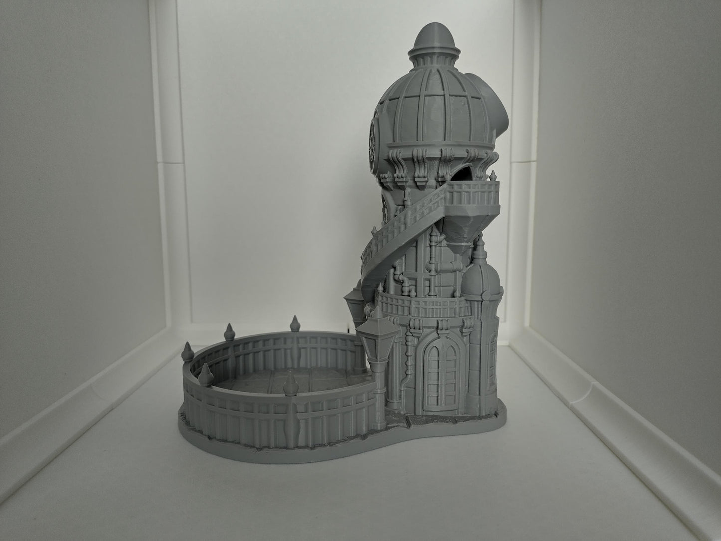 Mechanist's spire dice tower | Steampunk themed compact dice tower for TTRPGs like D&D | 3d printed accessory for tabletop games