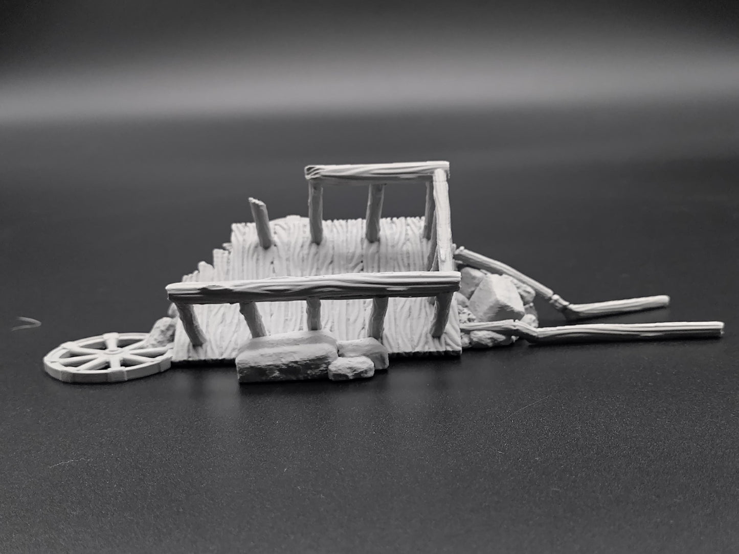 Broken cart on a pile of debris for miniature games 3D printed | 28mm | scatter terrain