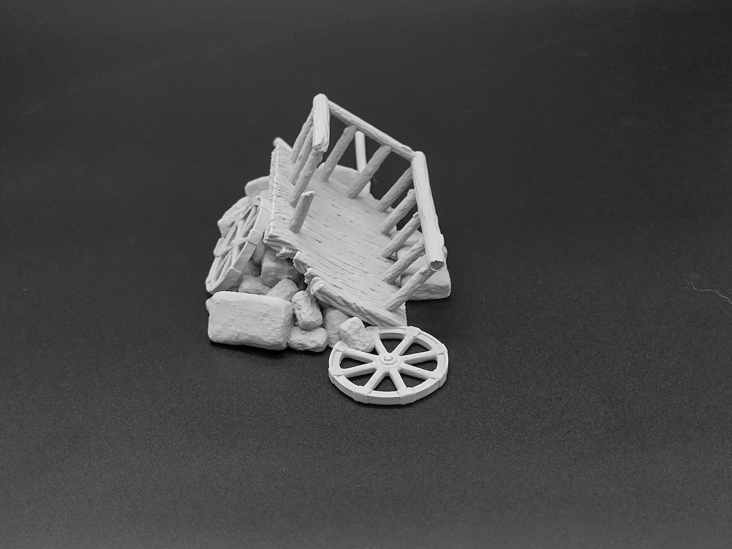 Broken cart on a pile of debris for miniature games 3D printed | 28mm | scatter terrain