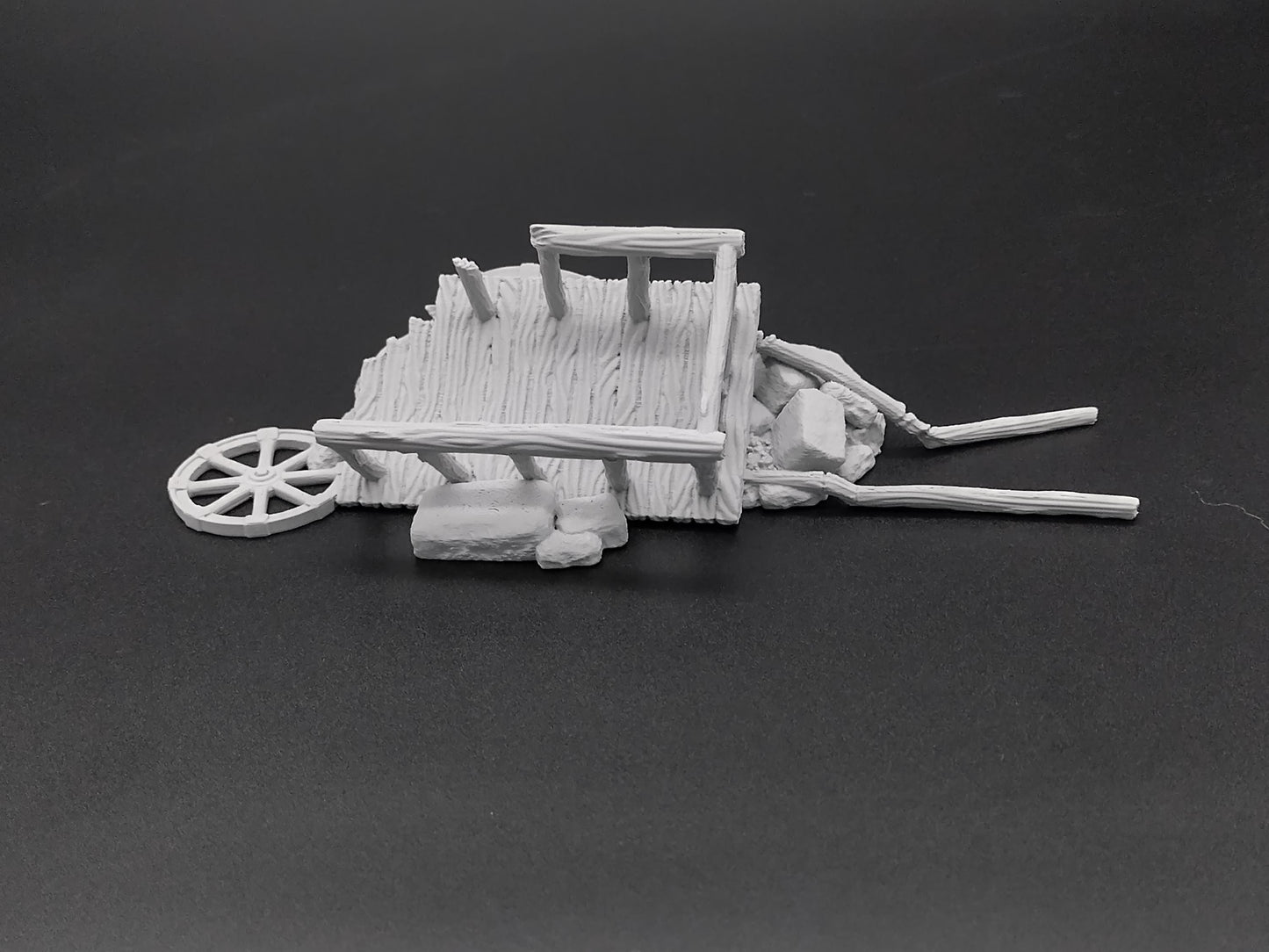 Broken cart on a pile of debris for miniature games 3D printed | 28mm | scatter terrain