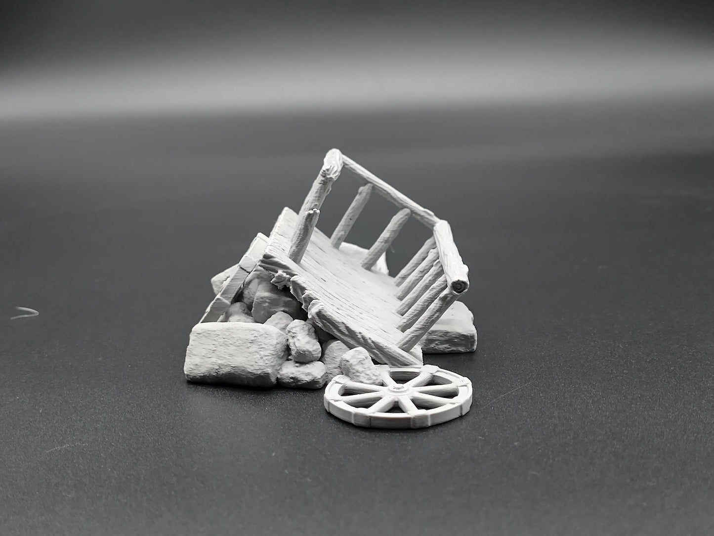 Broken cart on a pile of debris for miniature games 3D printed | 28mm | scatter terrain