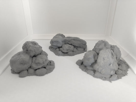 Rock formations wargaming terrain pack with 3 pieces for 28mm scale. 3D printed