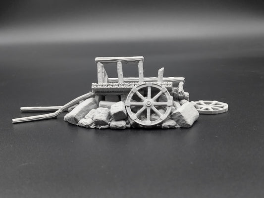 Broken cart on a pile of debris for miniature games 3D printed | 28mm | scatter terrain