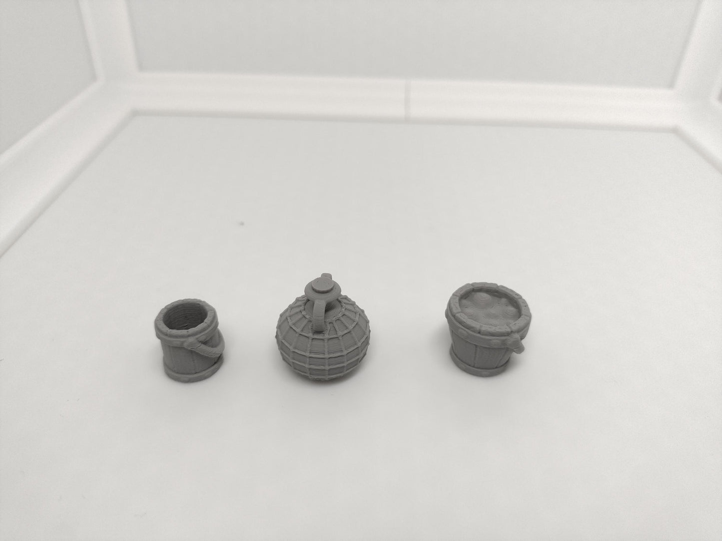 Miniature buckets, jars, buckets with oil  | scatter terrain | 3D printed