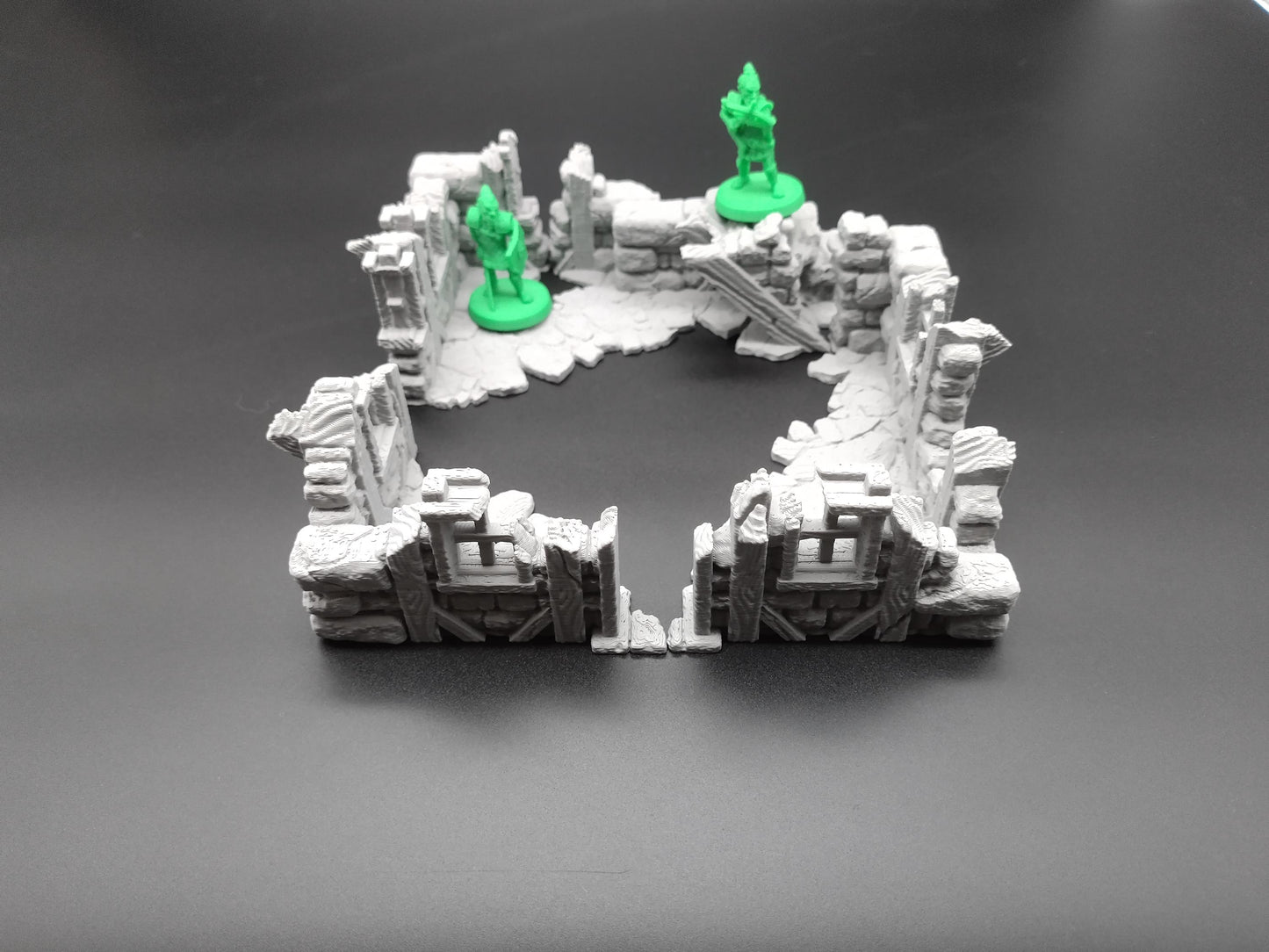 Ruined house for miniature games 3D printed | 28mm | scatter or area terrain | house 4 ground level