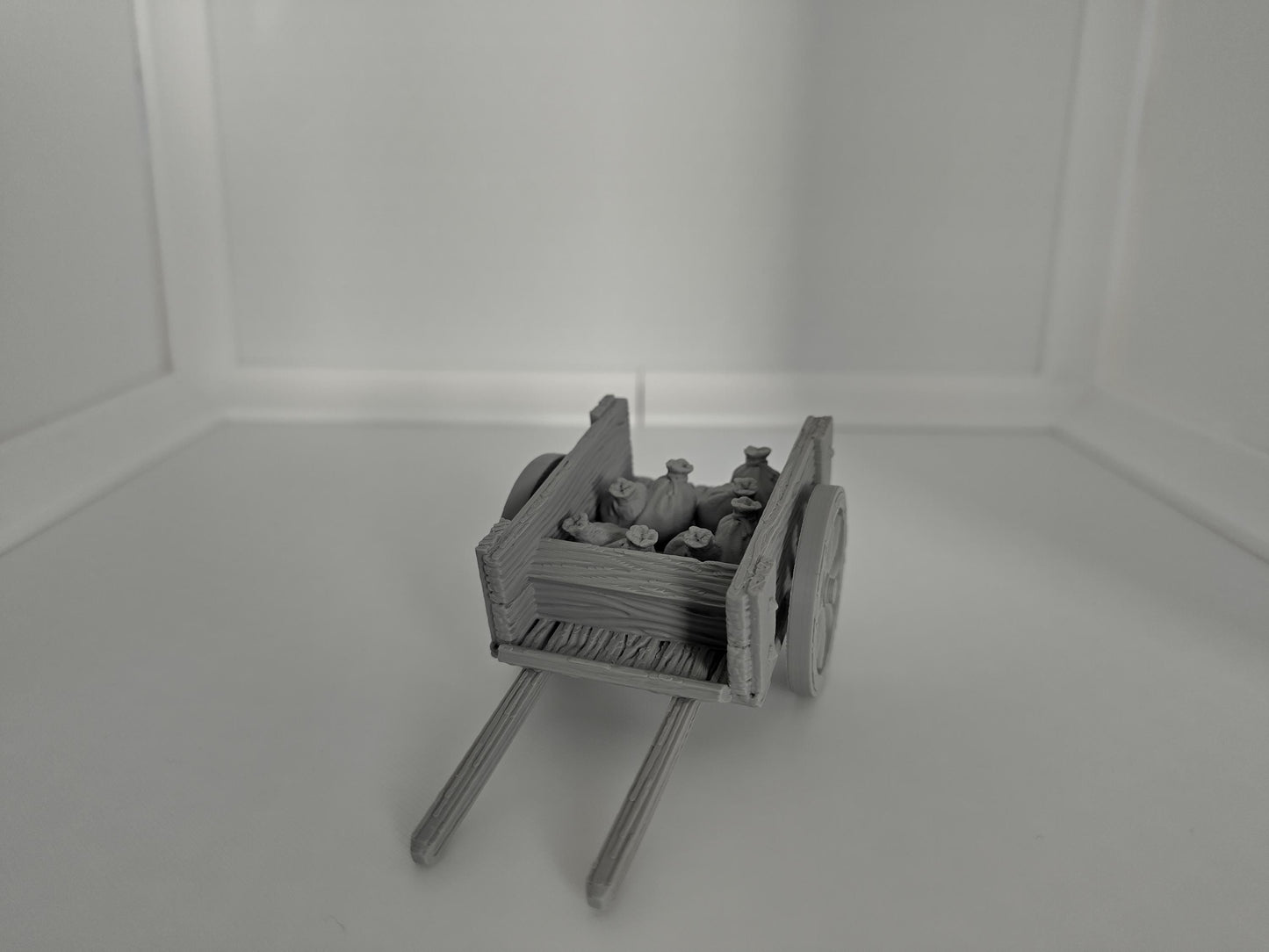 Miniature cart with 4 bundles of sacks | 3D printed terraing for tabeltop games & RPGs