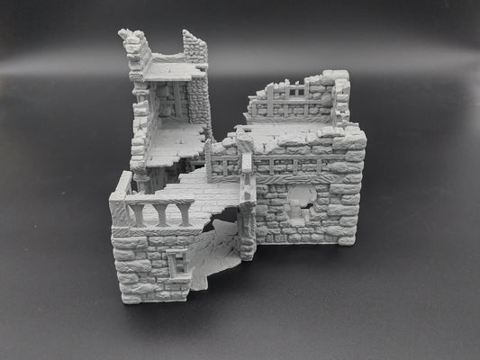 Ruined multi level house for 28mm scale with playable interior | 3D printed terrain | magnetisable | house 2 of the ruined village set