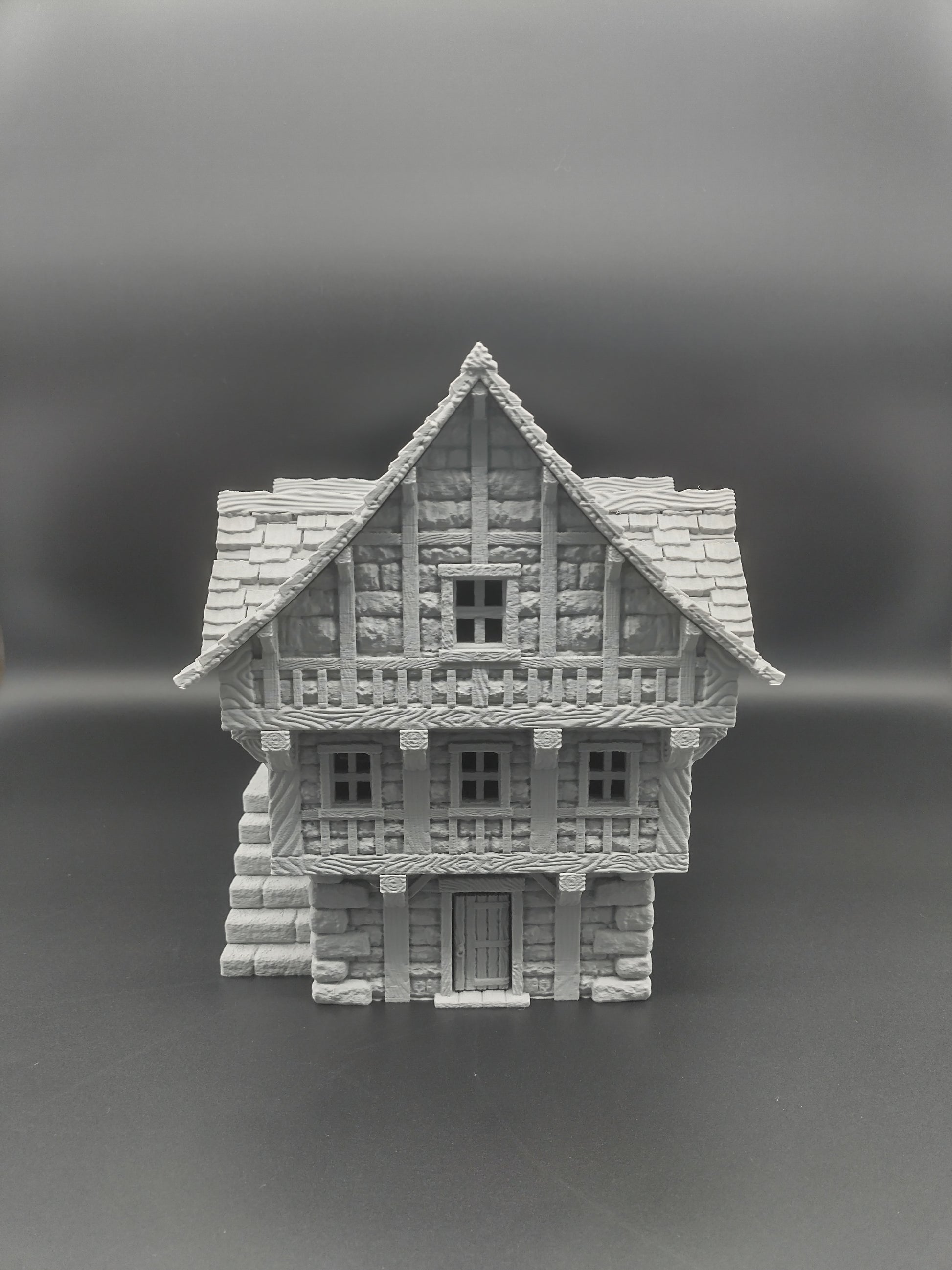 Large medieval house terrain 28mm - front view with external stone stairs