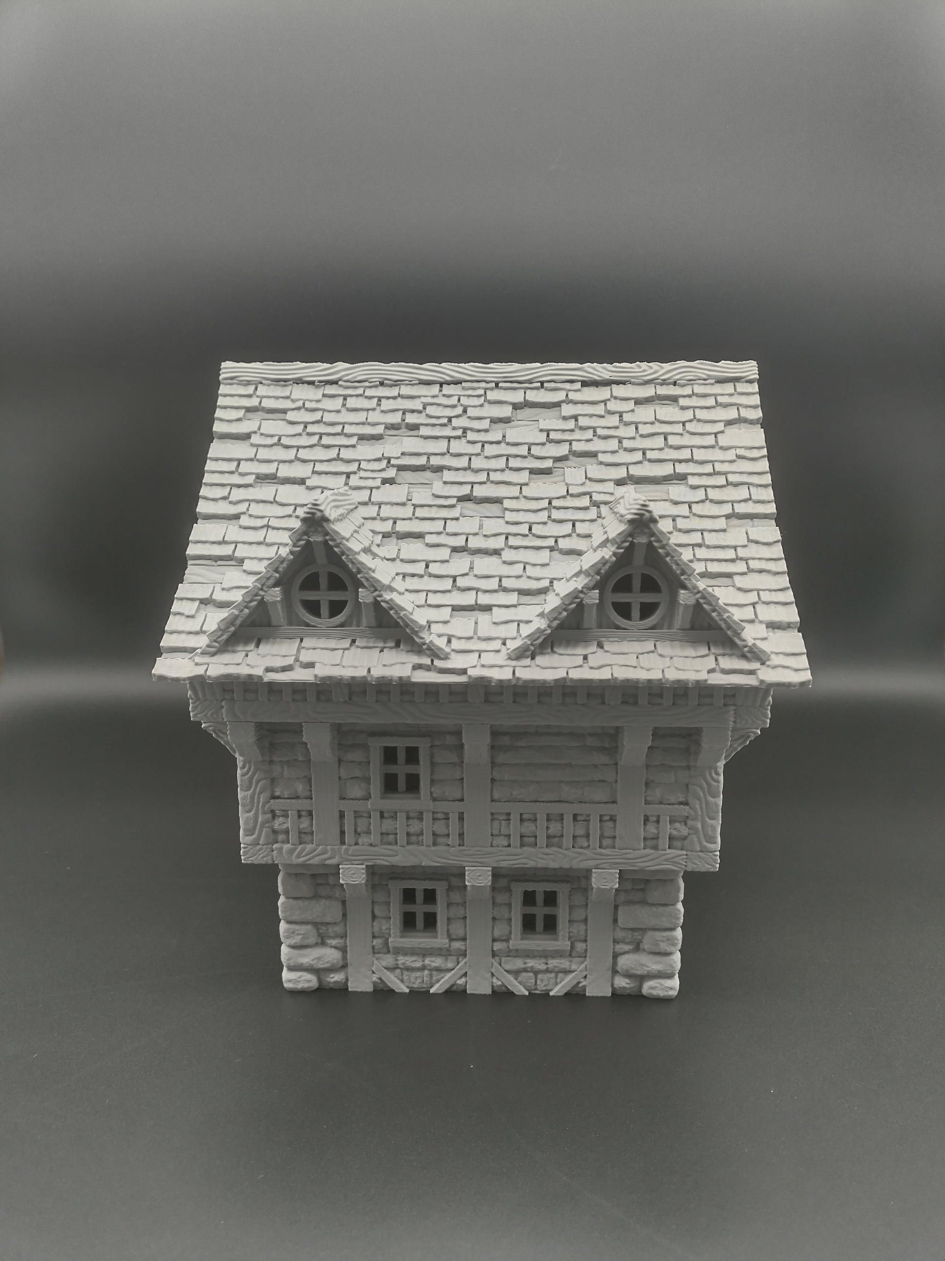 Medieval house terrain side view showing three story modular construction