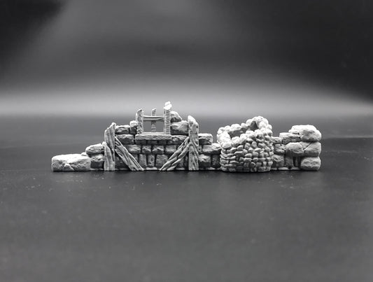 Ruined wall of a house for miniature games 3D printed | 28mm | scatter terrain