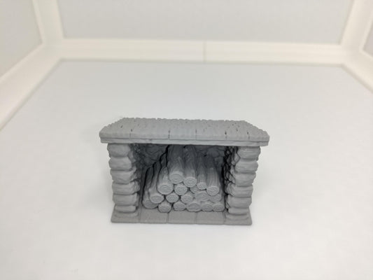 Firewood pile with woodshed for 28mm tabletop games 3D printed terrain