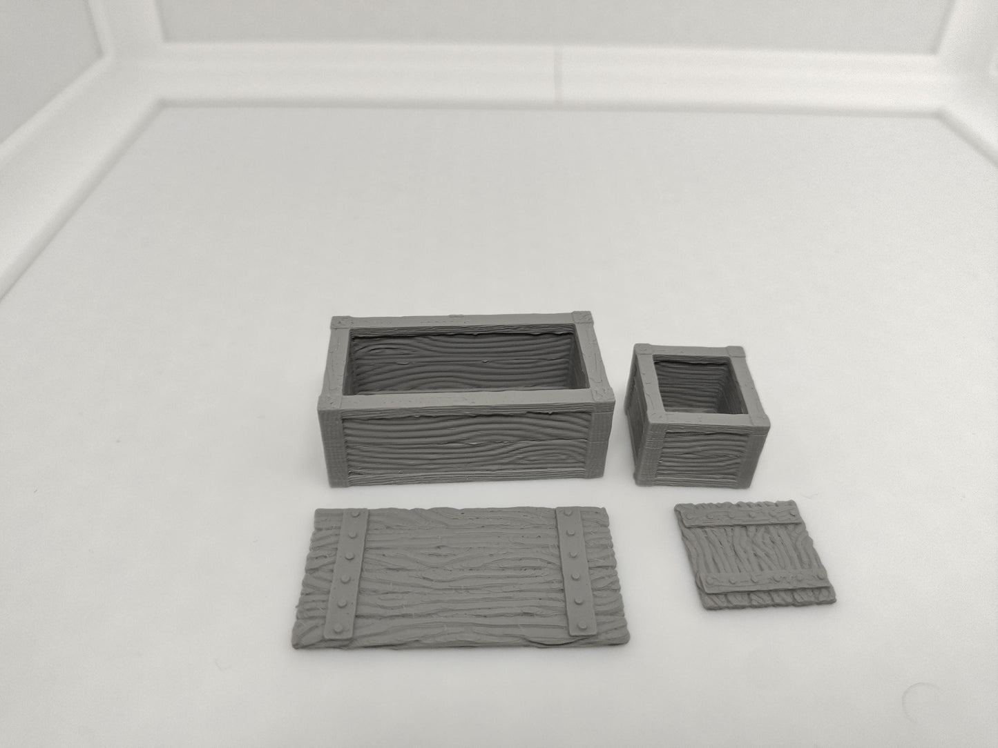 3D printed miniature crates / boxes with lid for miniature games  | scatter terrain