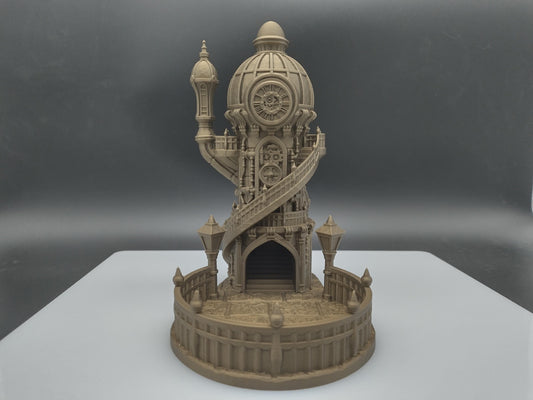 Mechanist's spire dice tower | Steampunk themed compact dice tower for TTRPGs and other tablet top dice games  | 3d printed accessory for tabletop games
