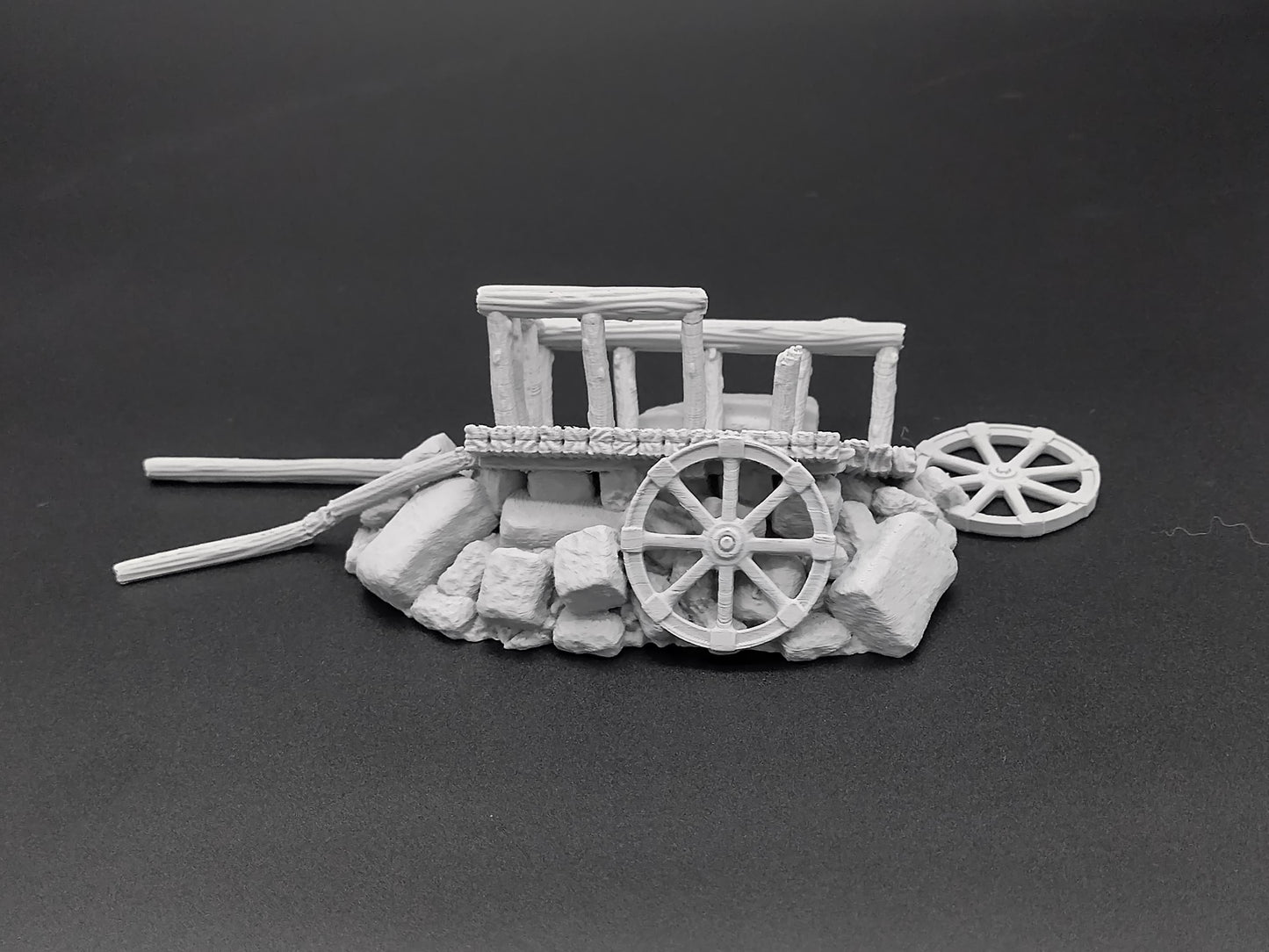 Broken cart on a pile of debris for miniature games 3D printed | 28mm | scatter terrain