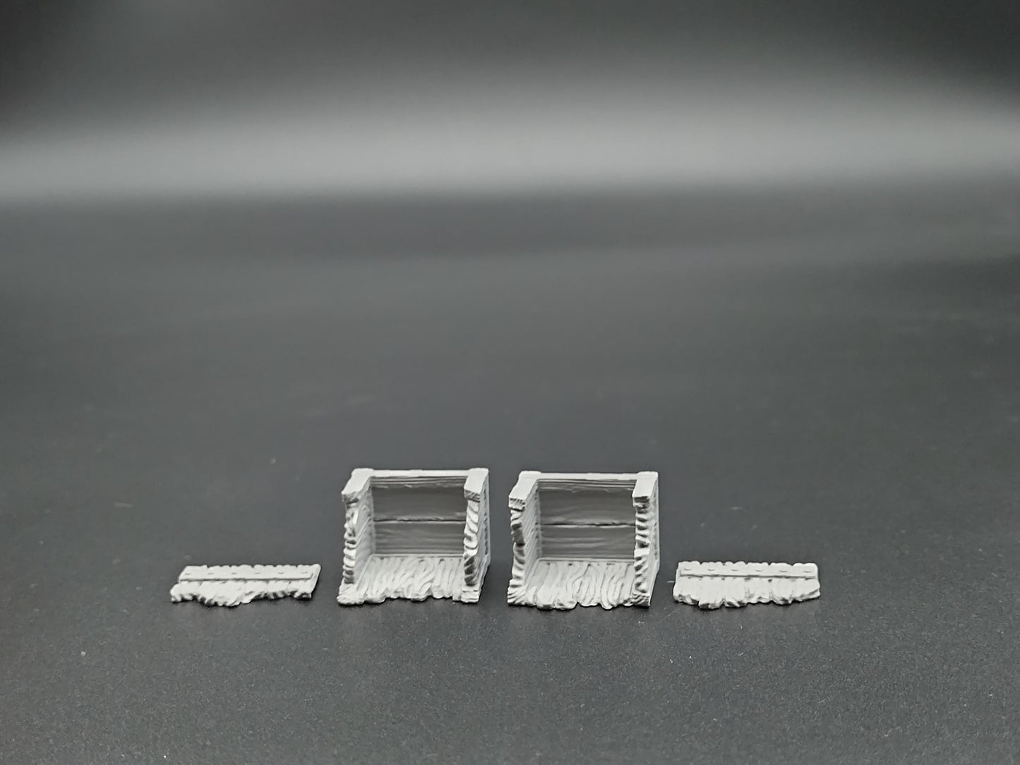 Broken miniature crates / boxes with ruined lids for miniature games  | 3D printed 28mm scale terrain