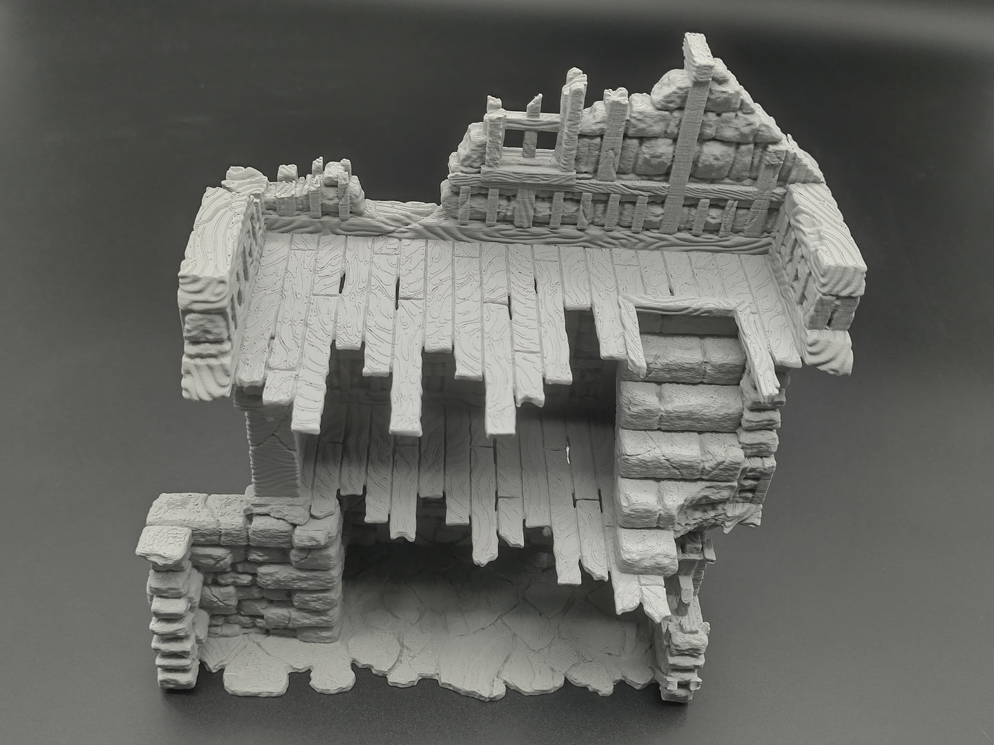 Ruined medieval house 28mm tabletop terrain | Modular 3-level wargaming scenery | house 5 of the ruined village collection