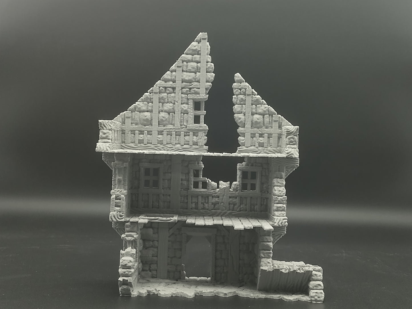 Ruined medieval house 28mm tabletop terrain | Modular 3-level wargaming scenery | house 5 of the ruined village collection