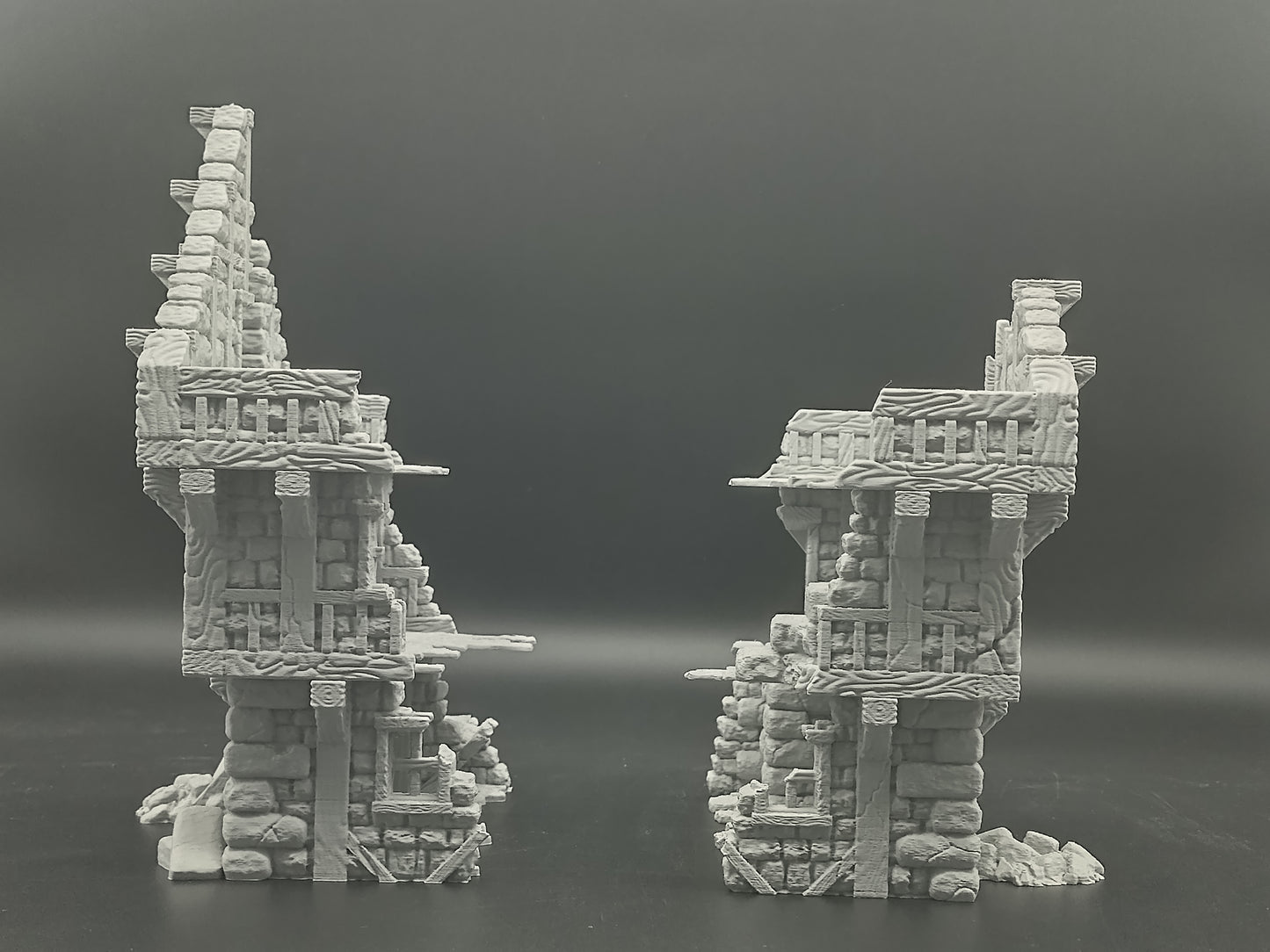 Ruined medieval house 28mm tabletop terrain | Modular 3-level wargaming scenery | house 5 of the ruined village collection