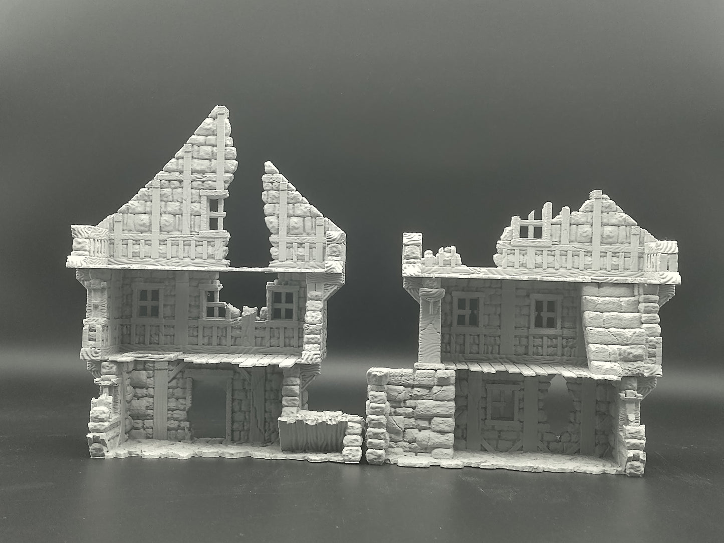 Ruined medieval house 28mm tabletop terrain | Modular 3-level wargaming scenery | house 5 of the ruined village collection