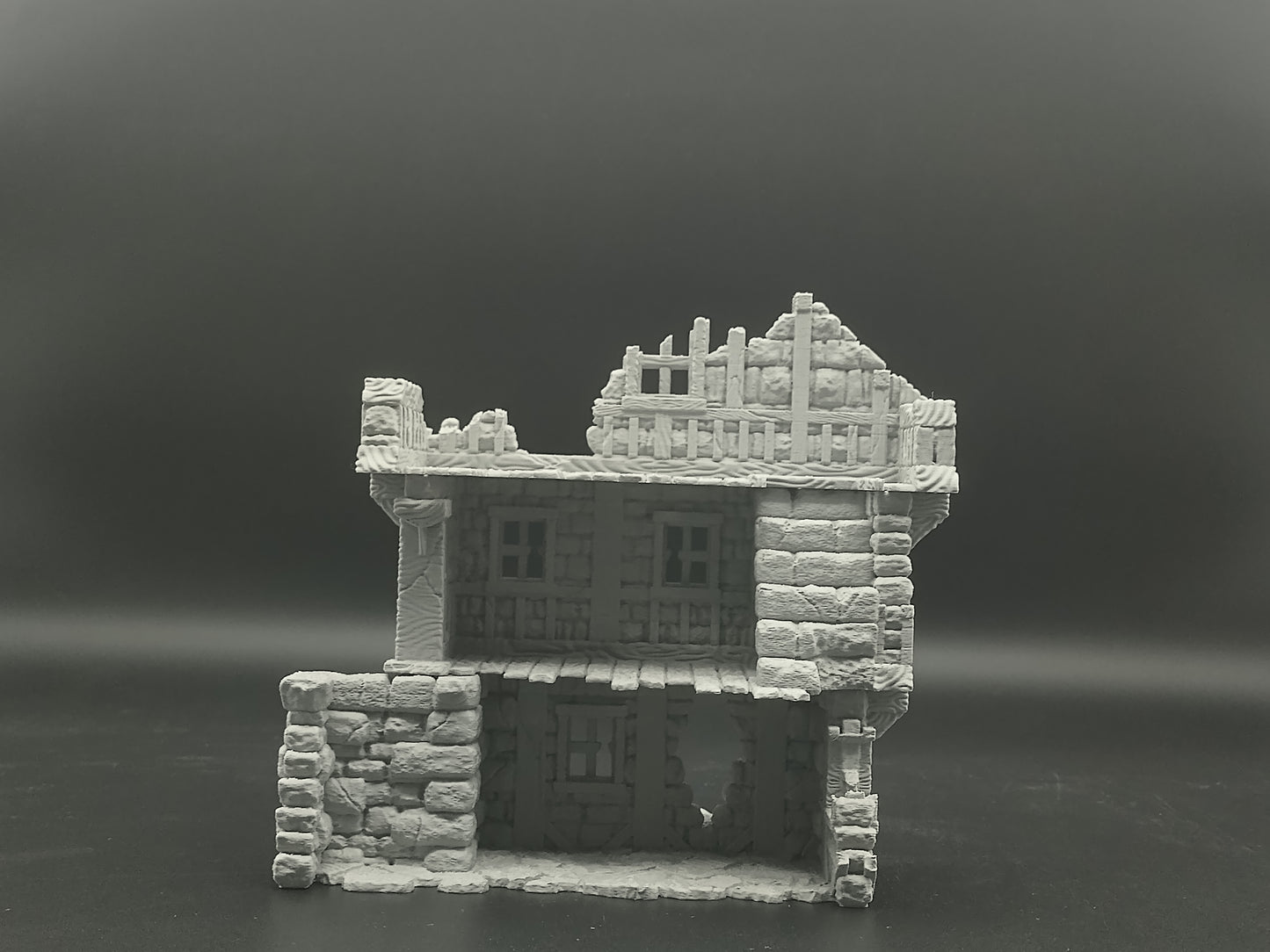Ruined medieval house 28mm tabletop terrain | Modular 3-level wargaming scenery | house 5 of the ruined village collection