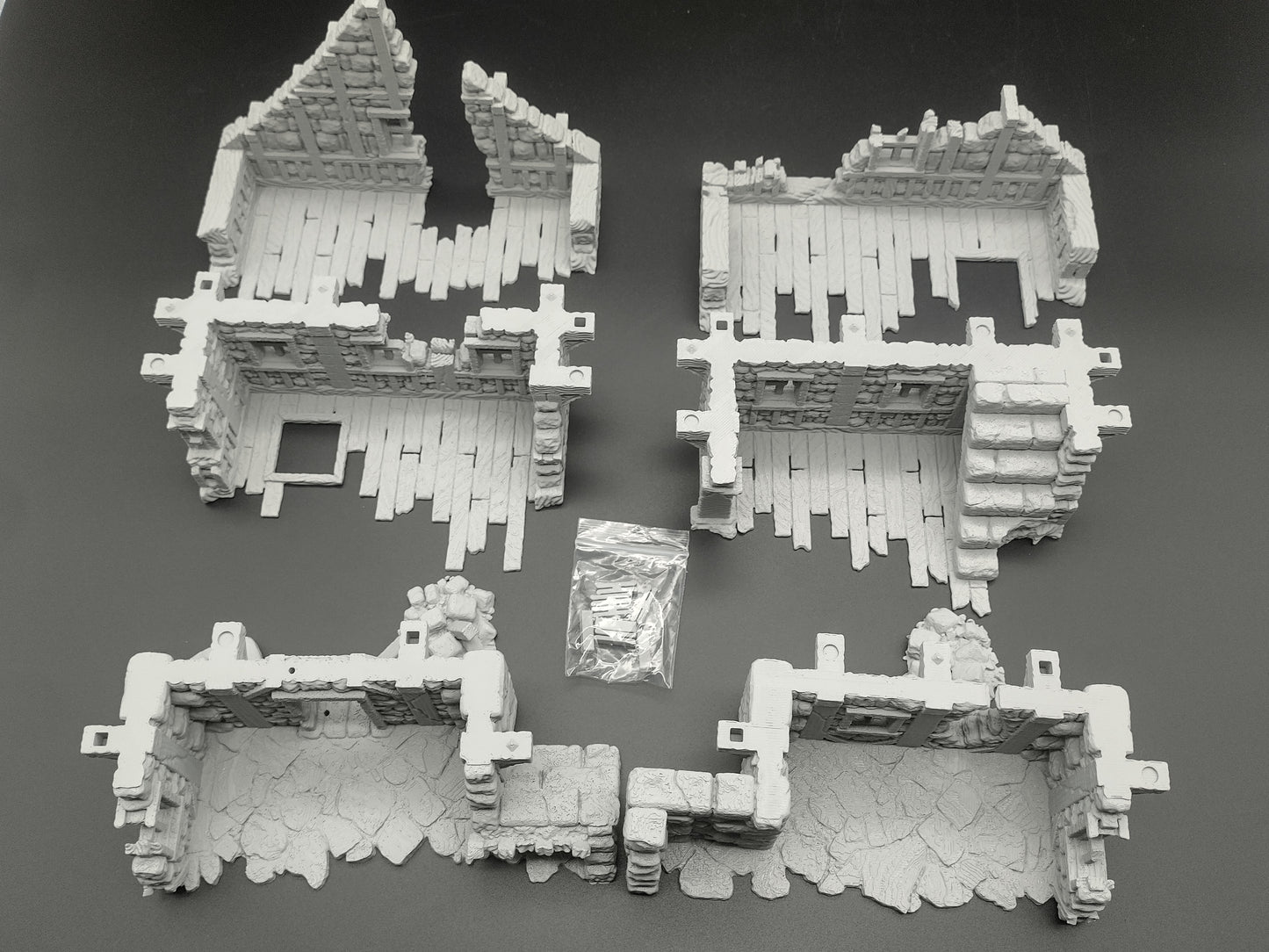 Ruined medieval house 28mm tabletop terrain | Modular 3-level wargaming scenery | house 5 of the ruined village collection