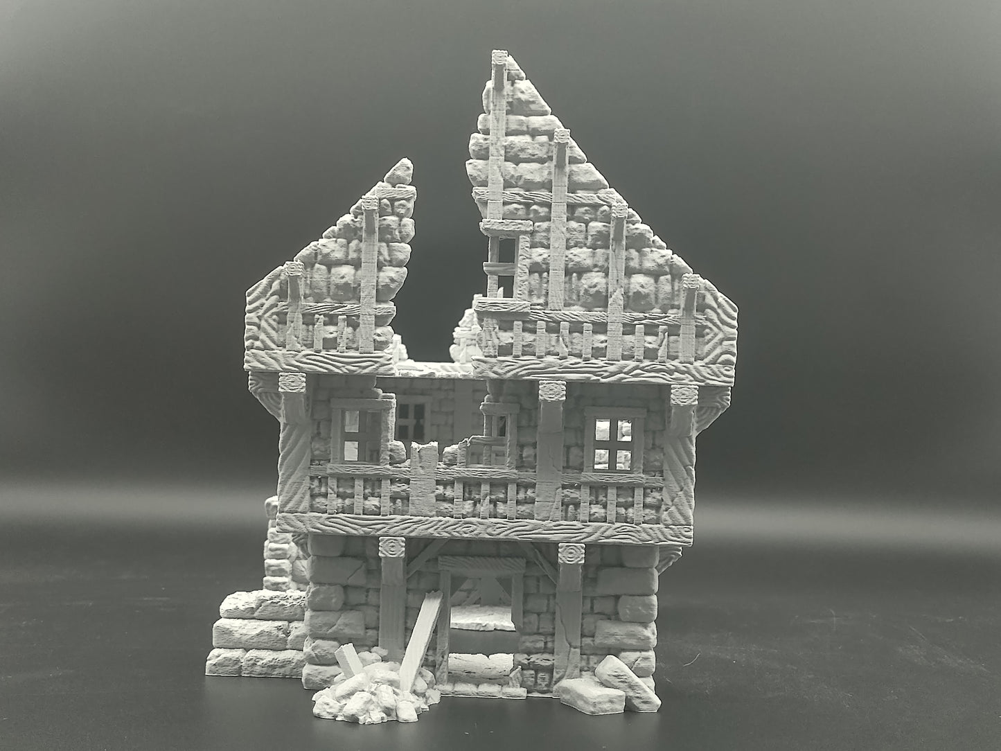 Ruined medieval house 28mm tabletop terrain | Modular 3-level wargaming scenery | house 5 of the ruined village collection