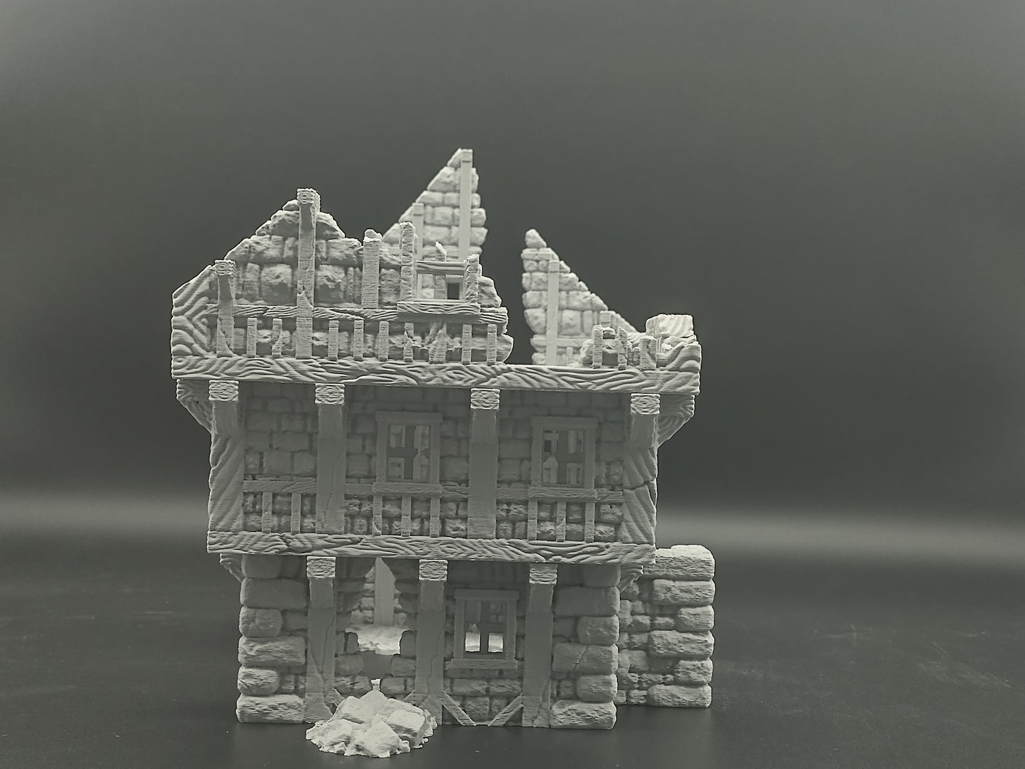 Ruined medieval house 28mm tabletop terrain | Modular 3-level wargaming scenery | house 5 of the ruined village collection