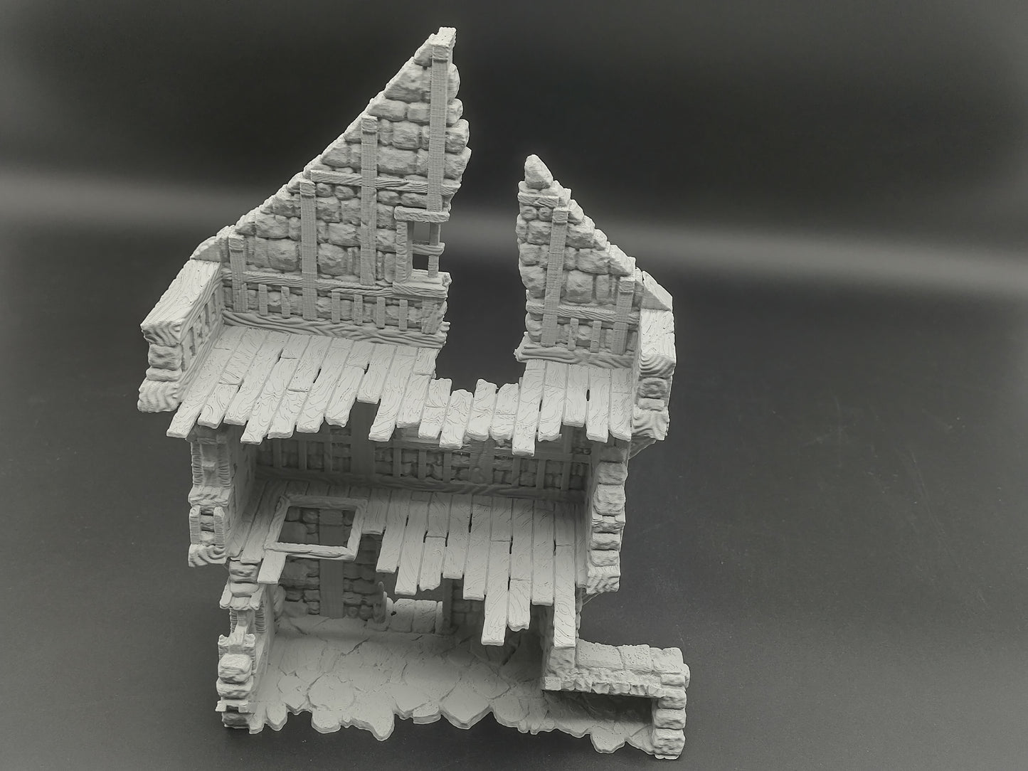 Ruined medieval house 28mm tabletop terrain | Modular 3-level wargaming scenery | house 5 of the ruined village collection